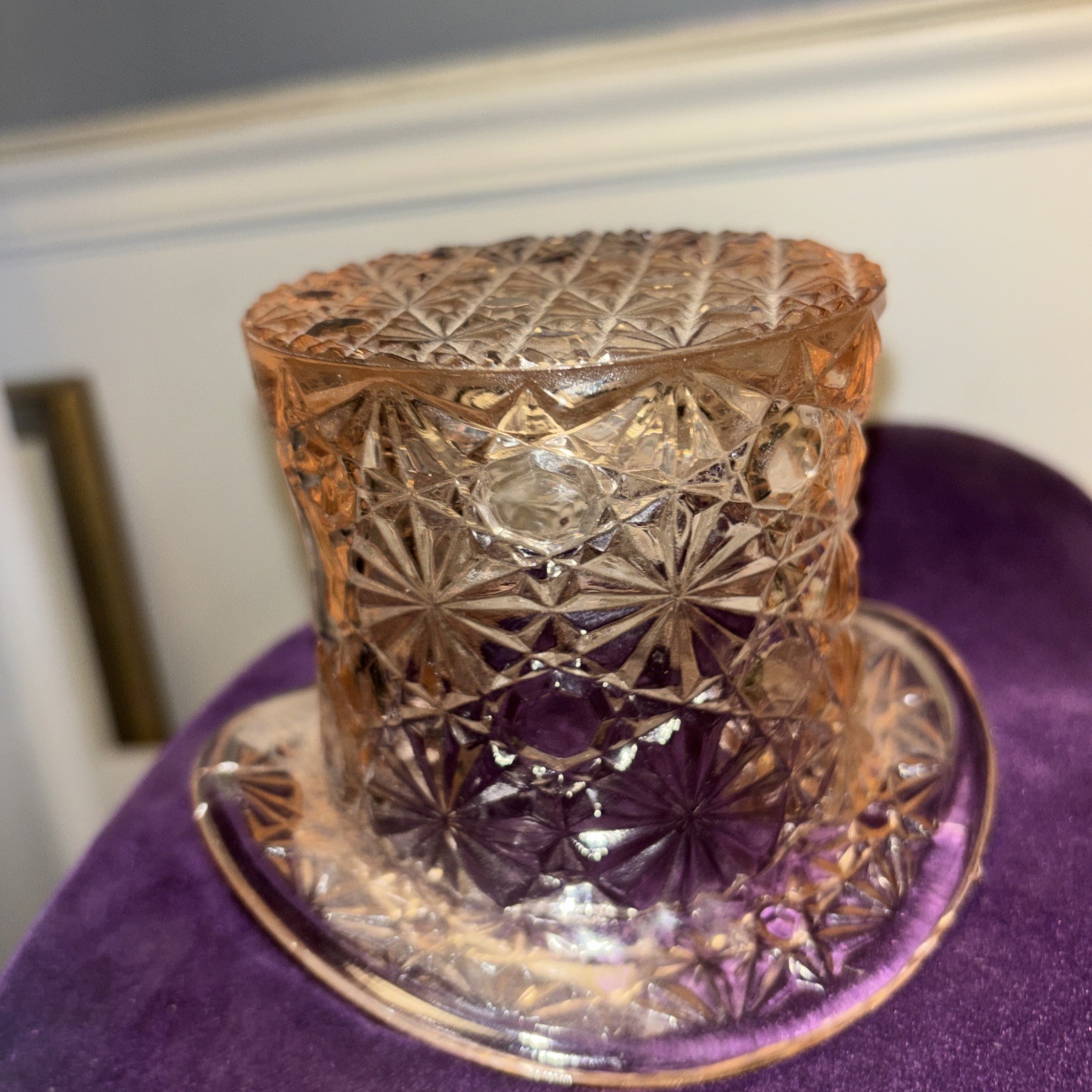 Vintage Fenton Daisy And Button Top Hat Pink Glass Toothpick Holder Large
