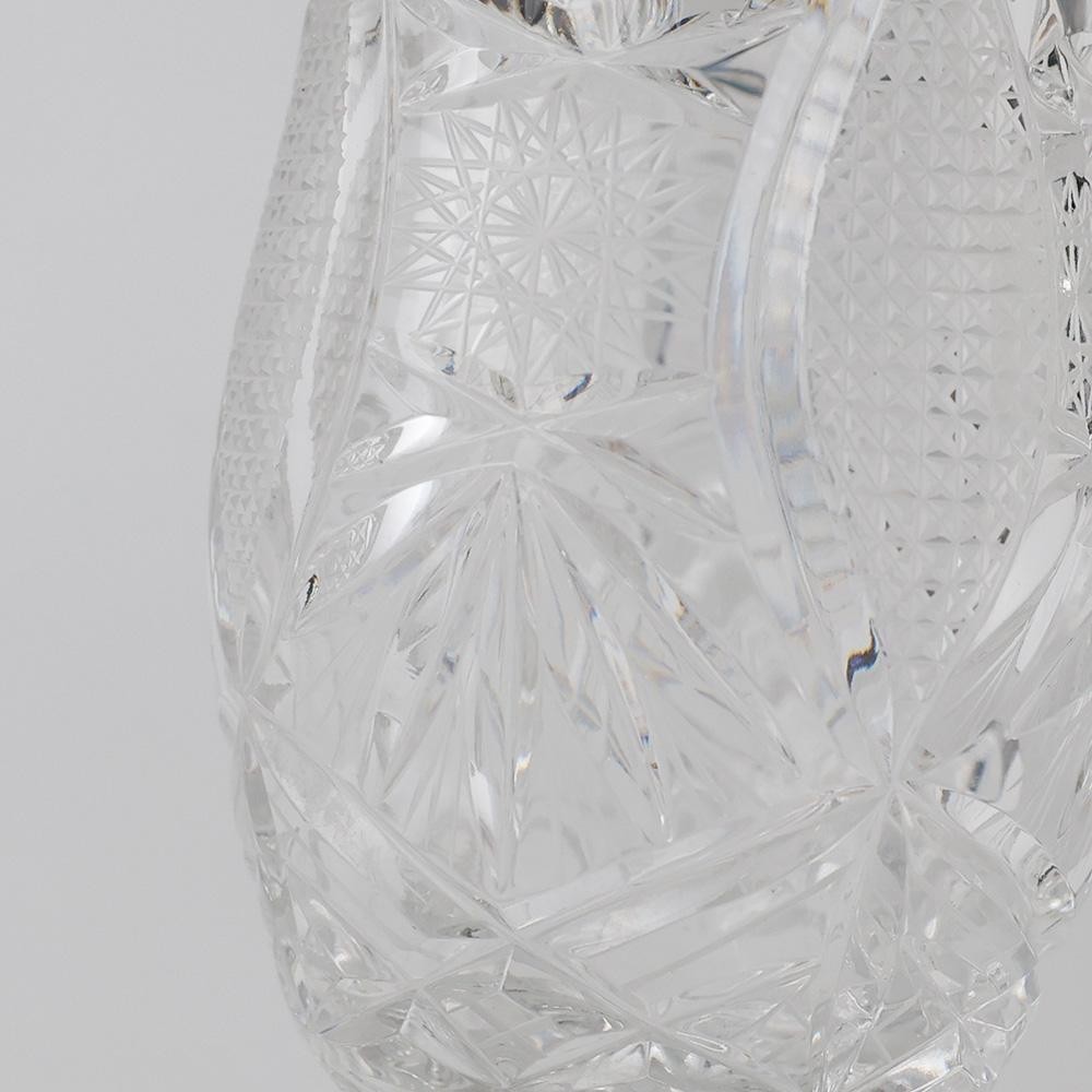Japanese Ornate Crystal Cut Glass Vase Pinwheel & Fan Motif Heavy Glass H8.07in