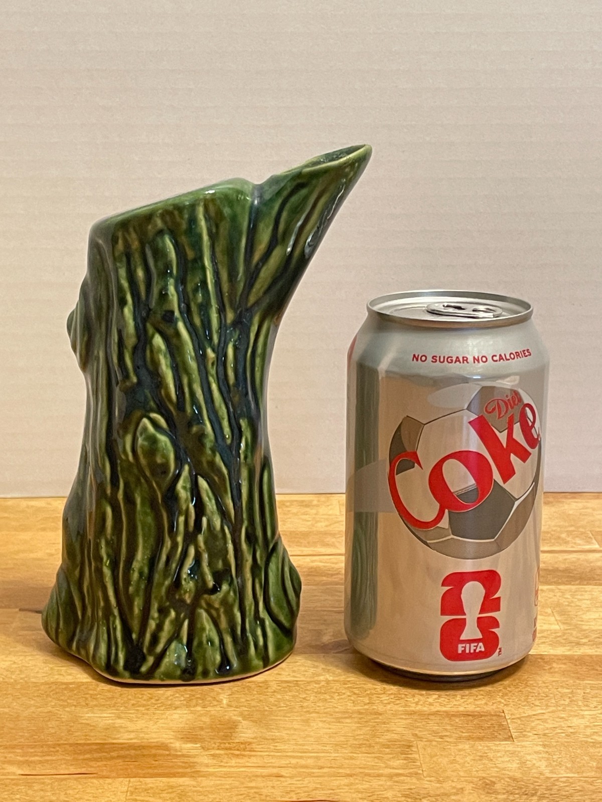 Vintage MCM Retro Textured Green & Black Tree Trunk Ceramic 7″ Vase