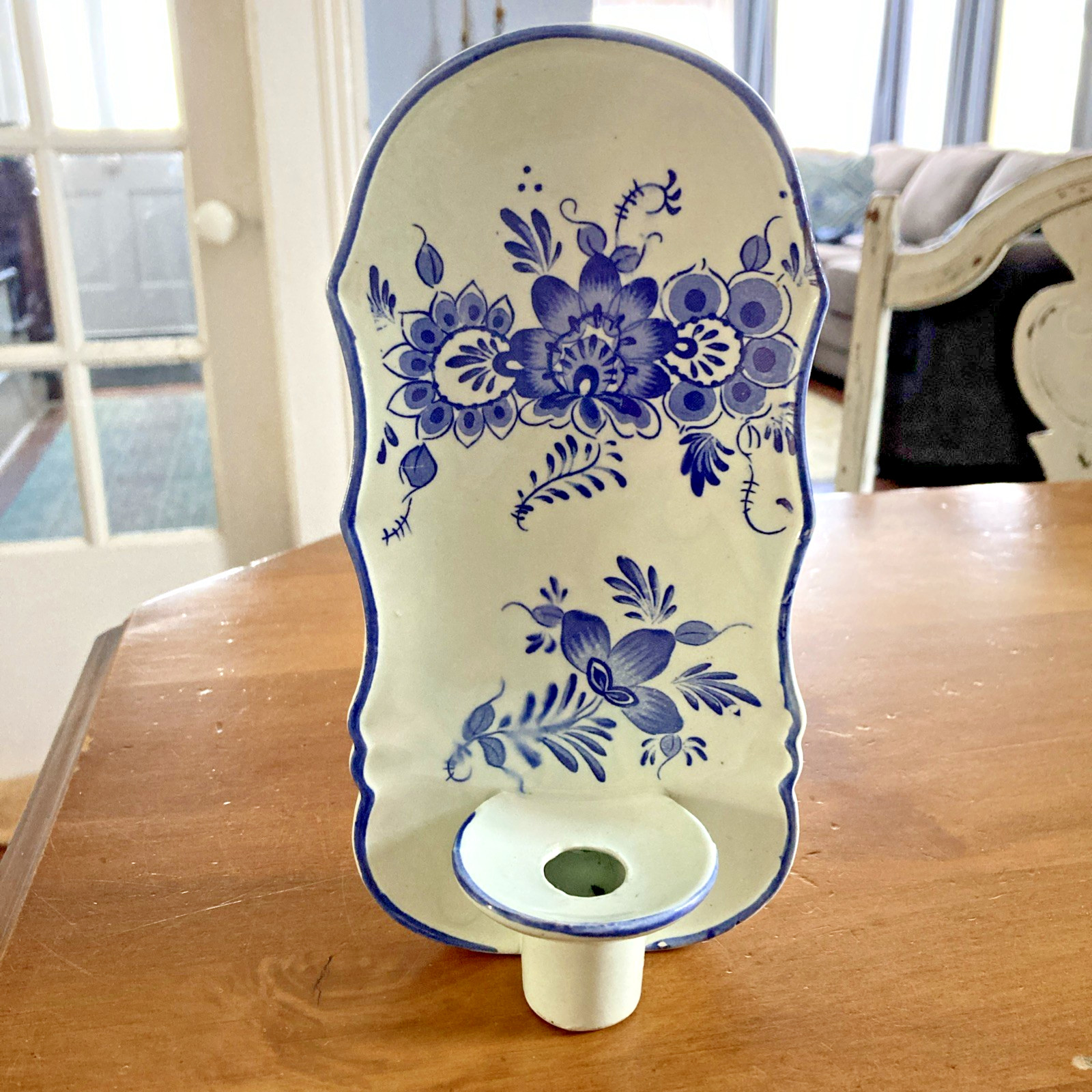 Beautiful Vintage Delft Ceramic Pottery Wall Vase And Candle Holder 8 in x 4 in