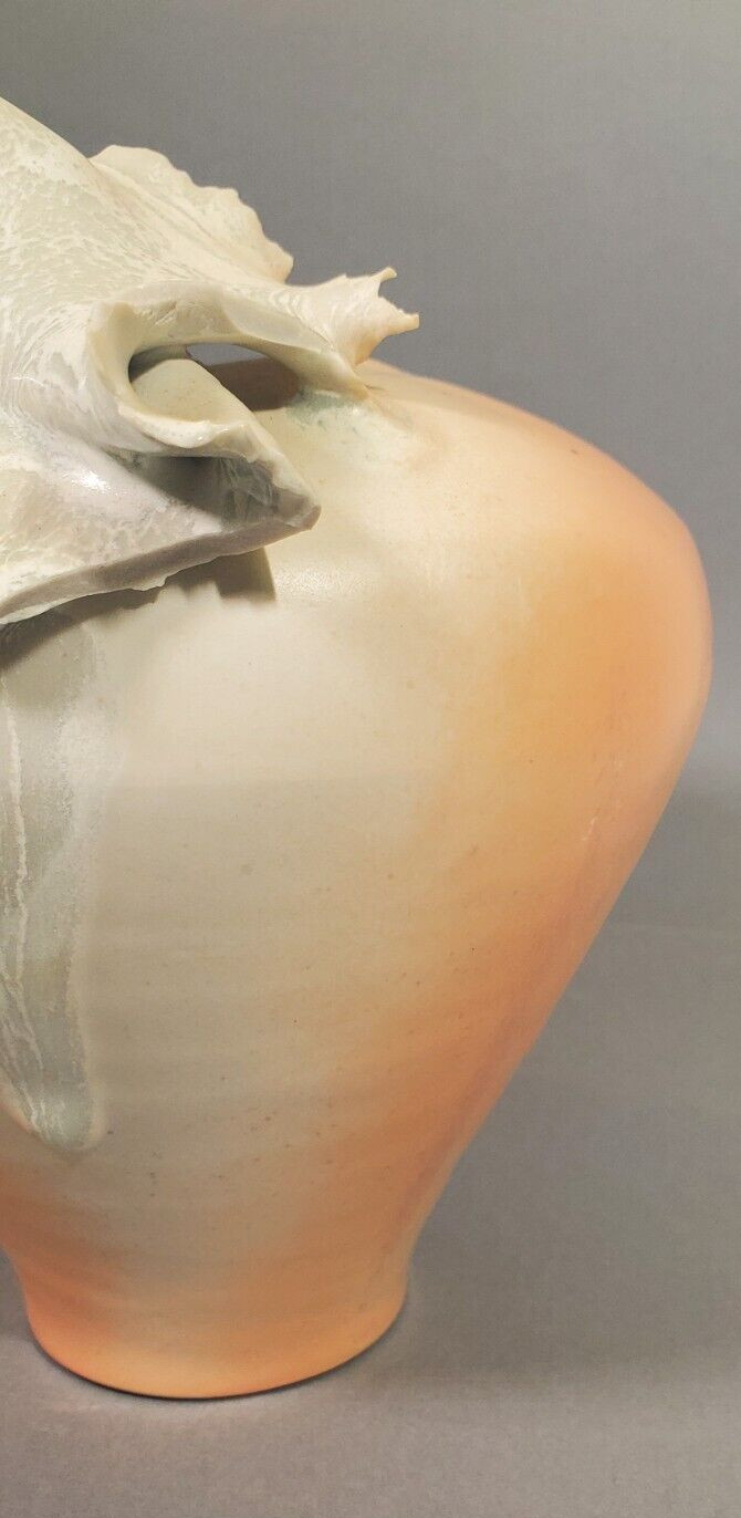 Studio Art Pottery Contemporary Vase Peach Ombre Glaze White Abstract Signed