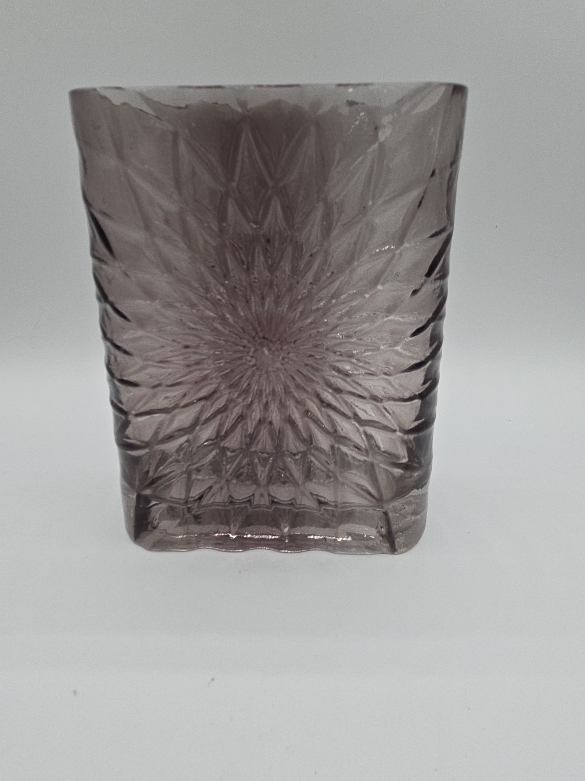 Art Glass Textured Starburst Rectangle Vase Smoke Color READ