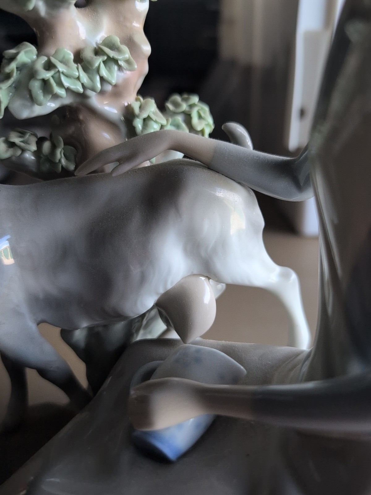 Lladró Porcelain Woman with Goat Glossy Decorative Figurine White Beige