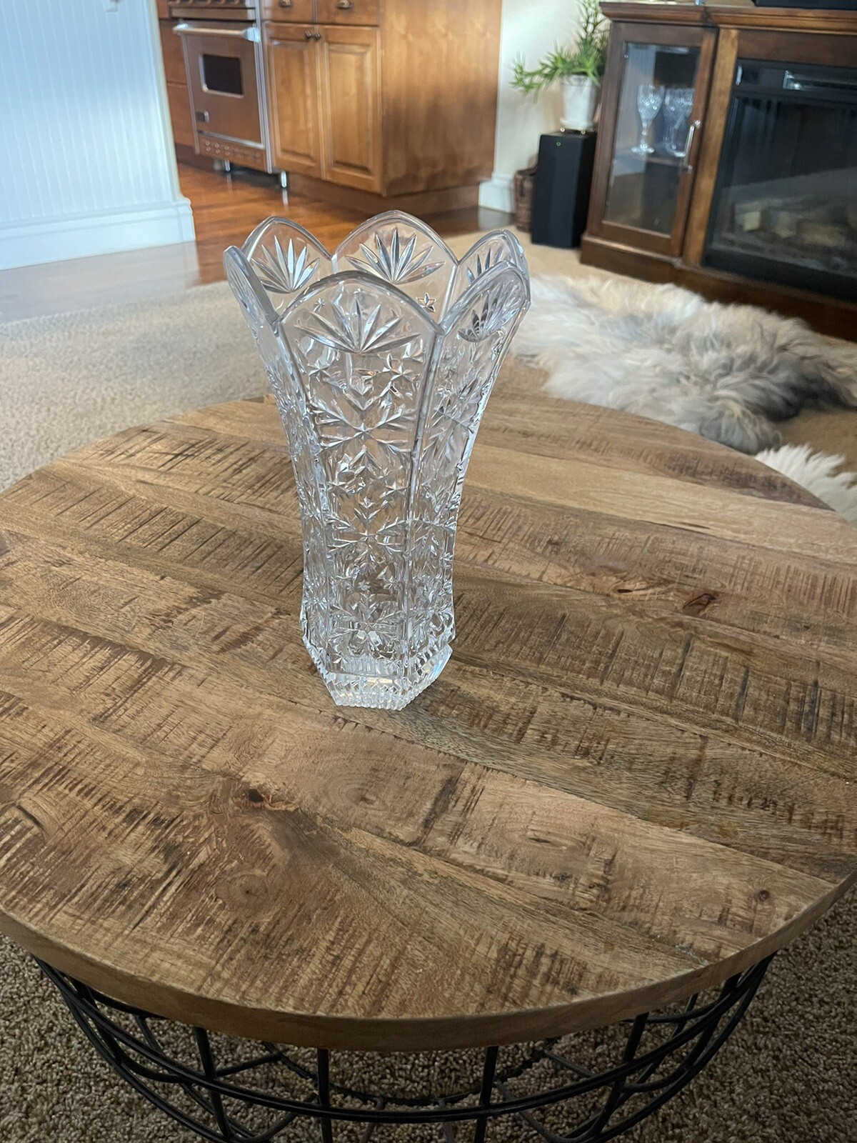 Vintage Heavy Lead Crystal 4 lb and 11 inch Cut Etched Floral Centerpiece Vase