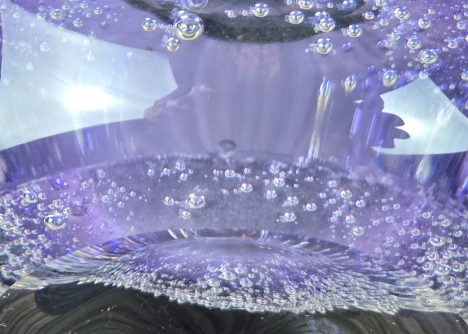 Buzz Blodgett Amethyst Purple clear bubble art glass vase, 8.5″, signed 1993