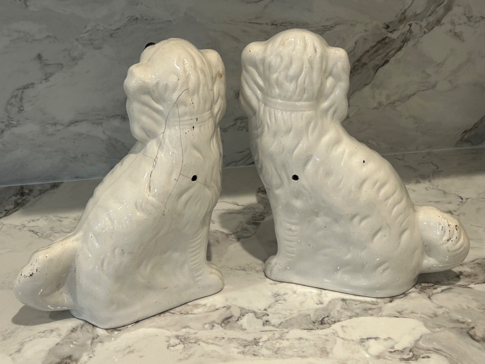 Authentic Antique Staffordshire Large Spaniel Dog Pair – 12″