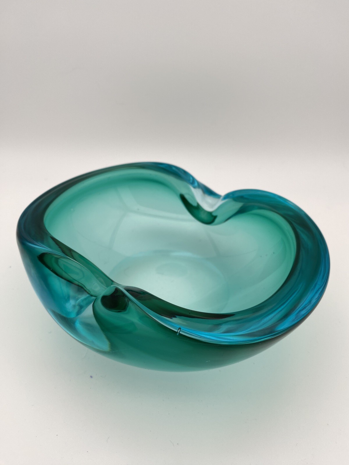 MCM Murano Art Glass Ashtray Pinch Bowl Blues and Greens