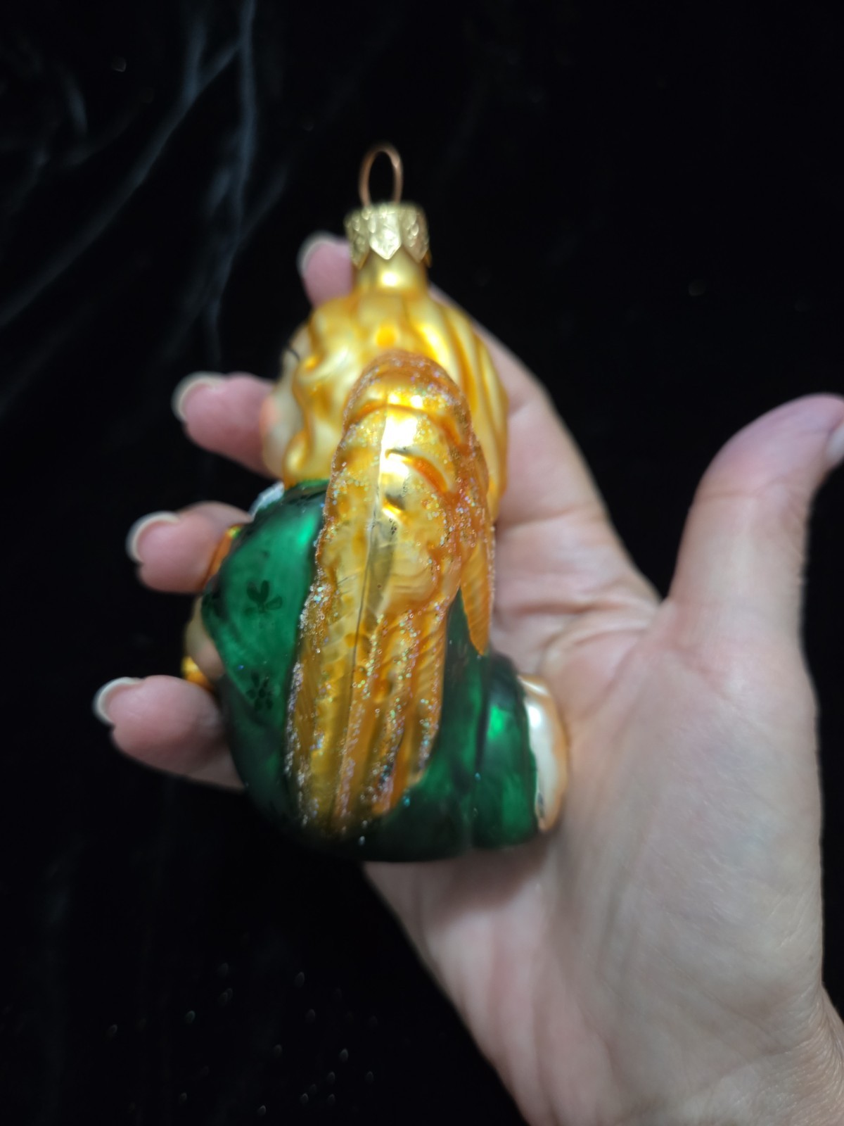Vtg Christopher Radko Mama’s Little Angel Ornament Green Blown Glass Excellent