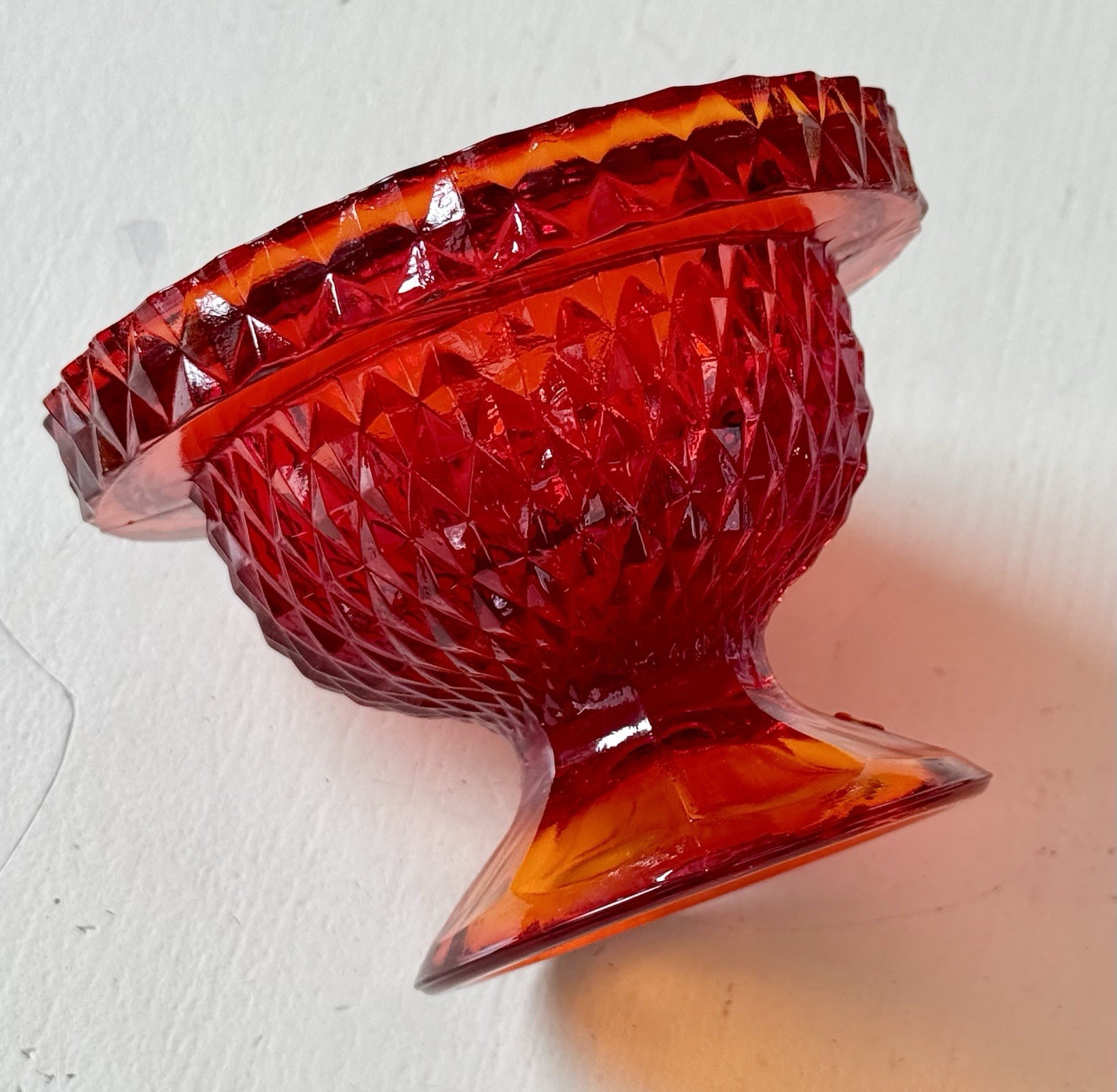 Vintage Viking Glass Diamond Point Fairy Lamp *BASE ONLY Red Amberina W/ Cadmium