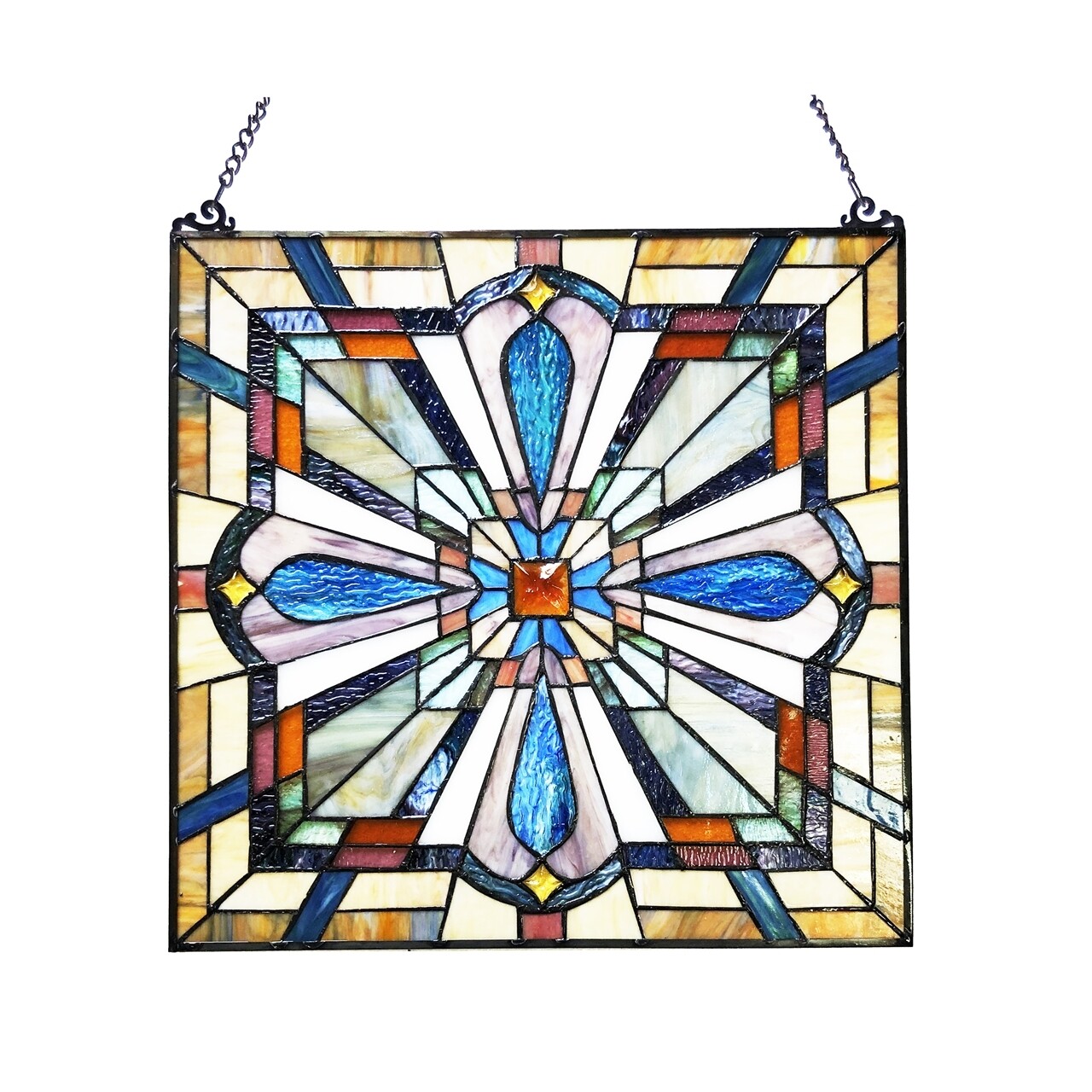 Stained Glass Tiffany Style Window Panel Arts & Crafts Mission Design 20″ x 20″