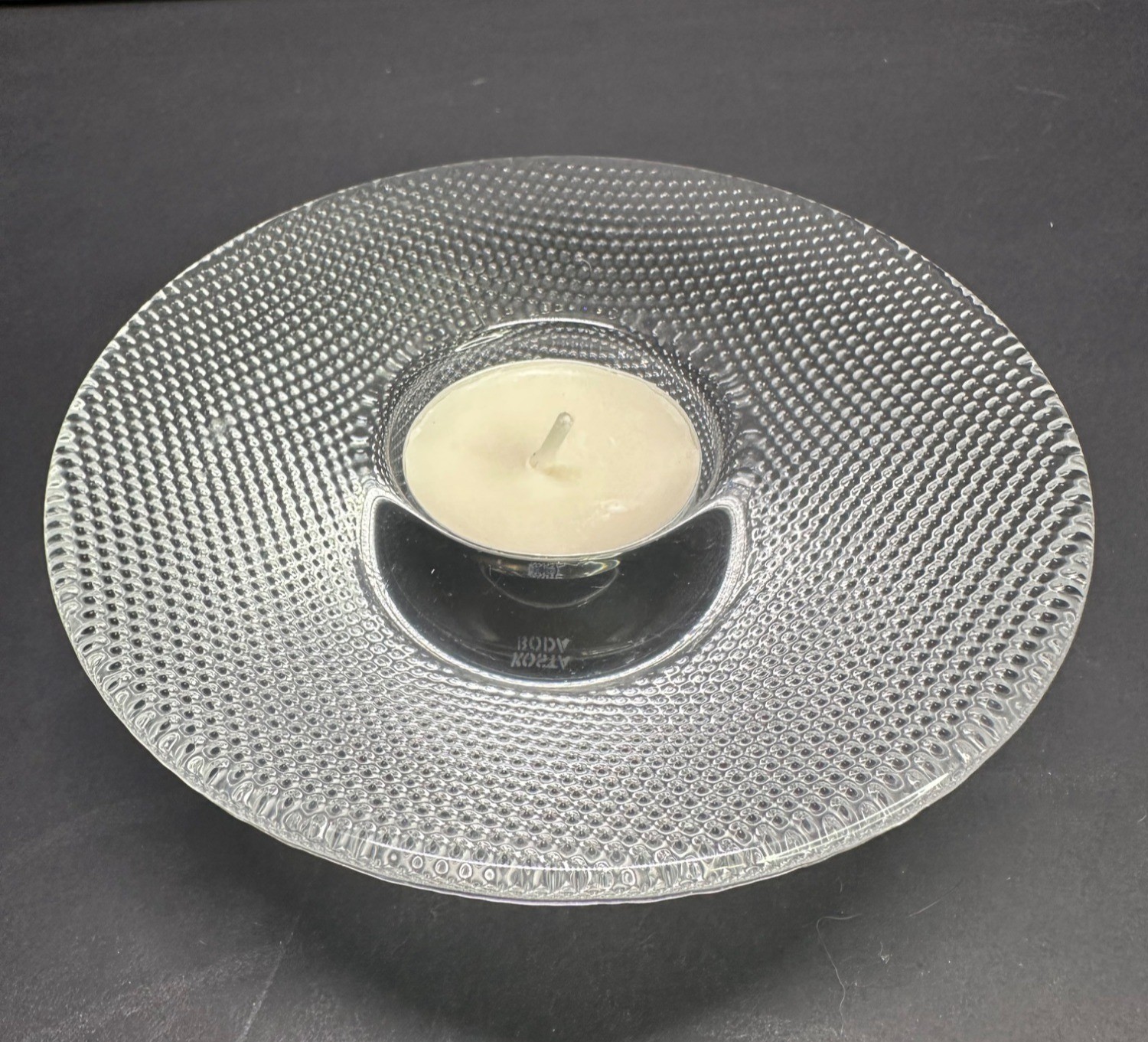 Vtg Kosta Boda Round Votive Candle Holder Clear Glass 5” Diamond Pattern