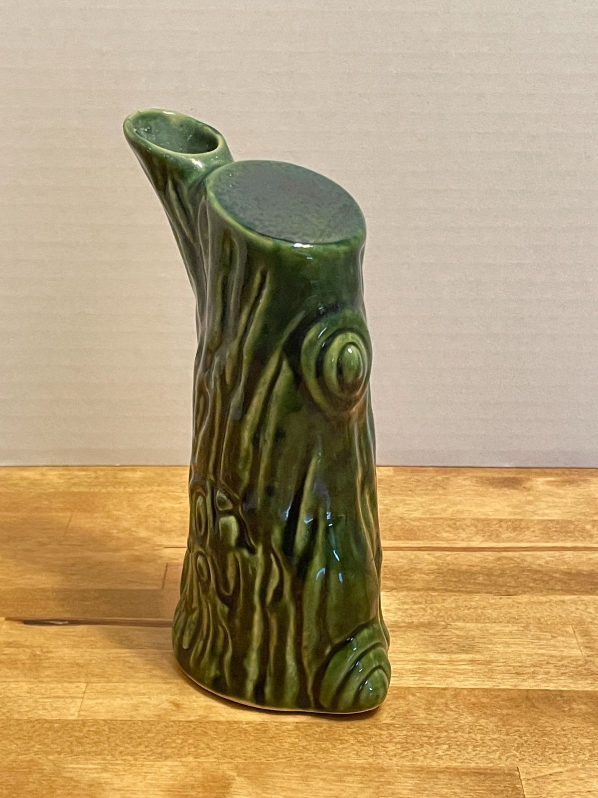 Vintage MCM Retro Textured Green & Black Tree Trunk Ceramic 7″ Vase