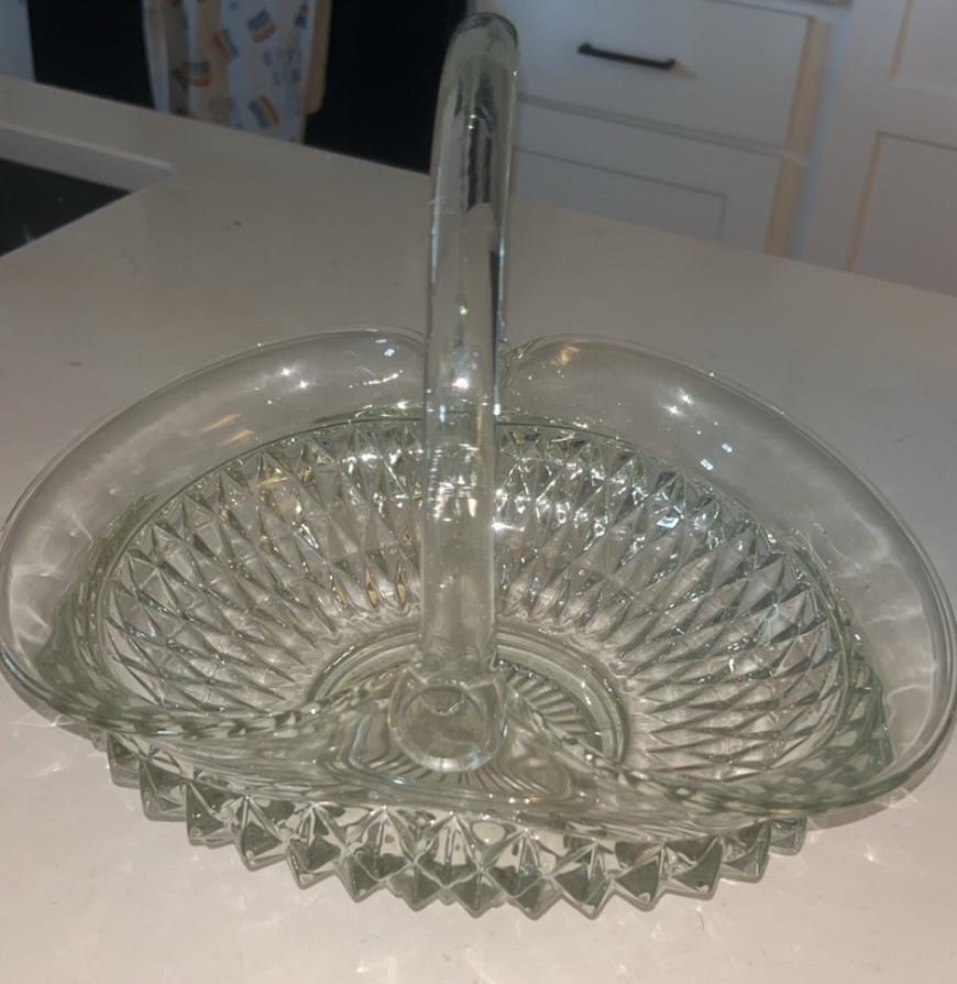 Vintage Indiana Glass Tiara Clear Diamond Point Basket Signed DT Darrell Templet
