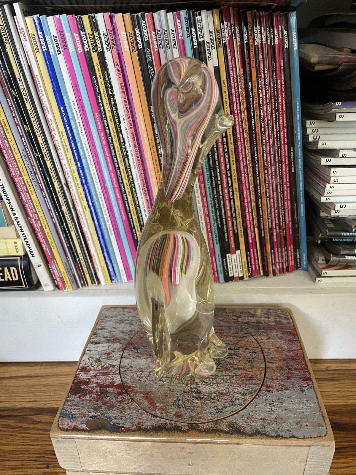 Vintage Murano Style Hand Blown Art Glass Penguin Figurine Statue 9.5” Yellow