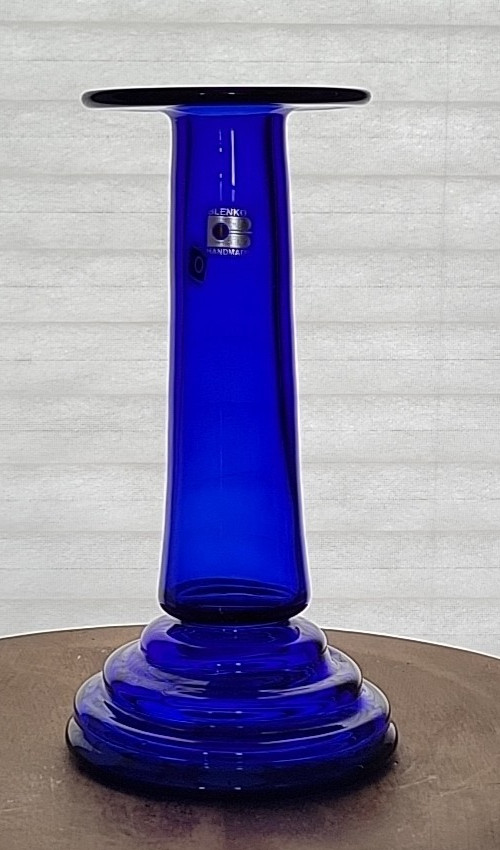 Vintage Blenko Glass #9025 Cobalt Blue Single Candle Stick Holder 9.5 inches