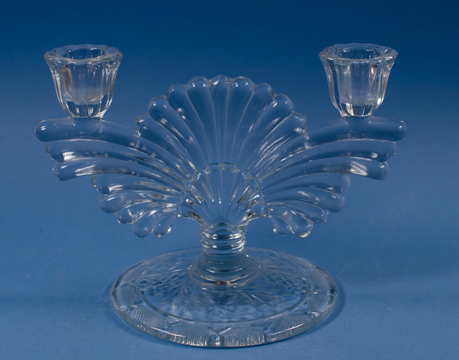 Vtg Paden City #211 Maya Double Candlestick Holder Wheel Cut Design