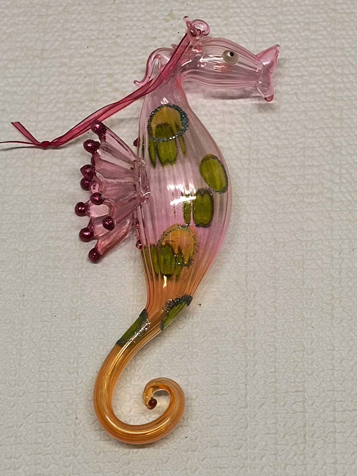 Blown Glass Seahorse Pier 1 Pink, Orange, Blue and Green Colors 6.5″ Tall