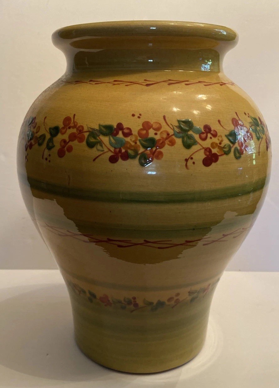 Vtg Large 12″ Tall Terre e Provence Pottery Vase Hand Painted Made In France