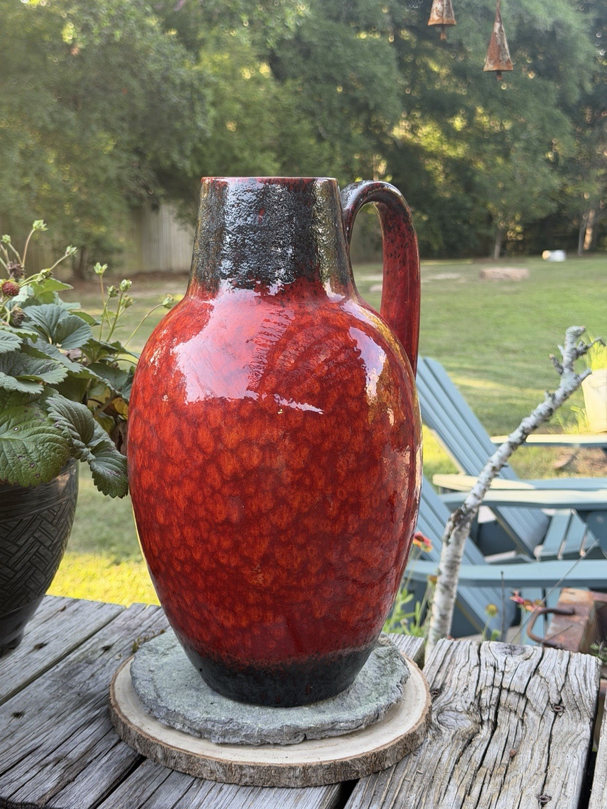 Vintage West Germany Fat Lava Floor Vase 279-38 Red Volcanic Glaze 16”