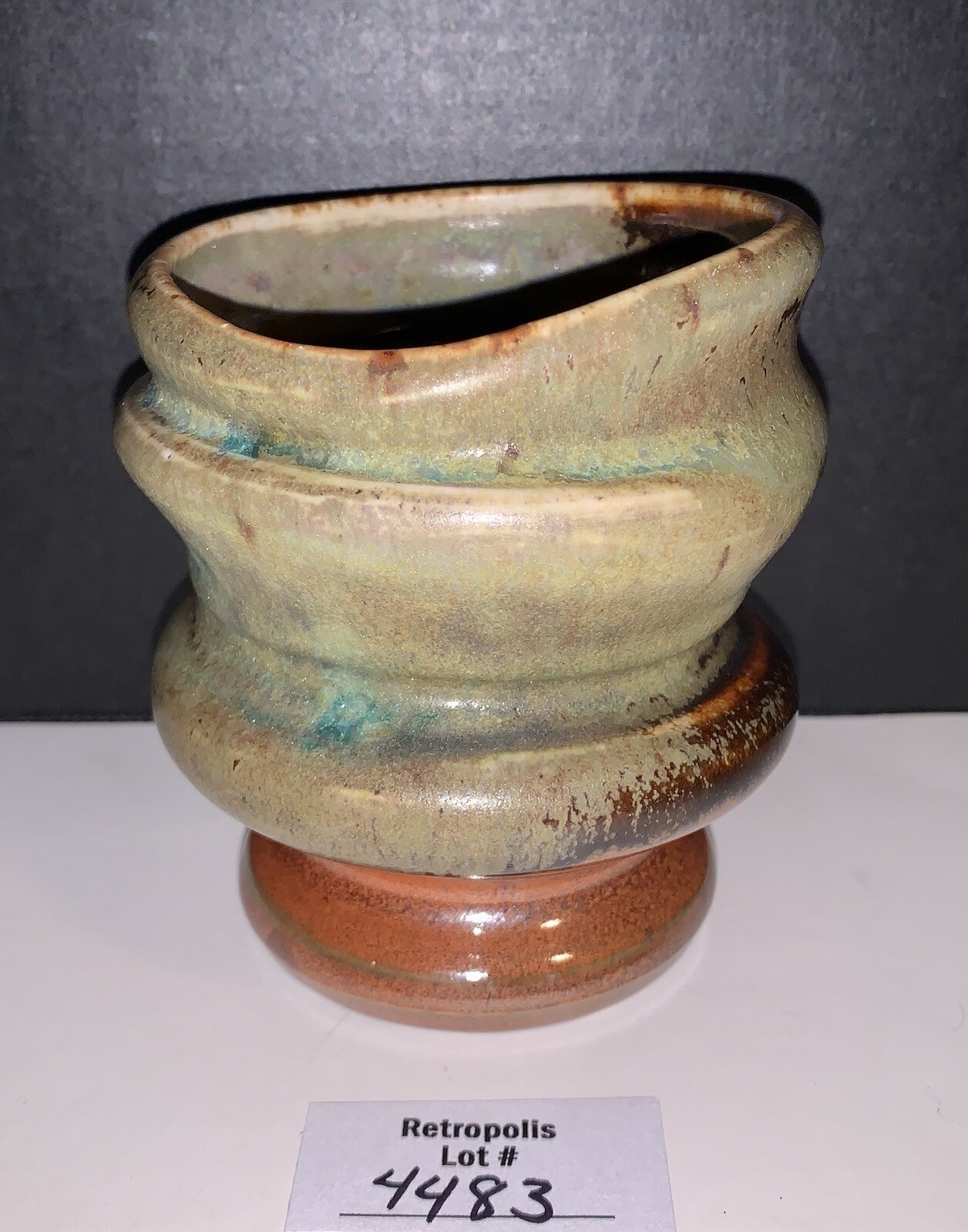 Studio Pottery Hand Thrown Vase Artist Signed JLA Brown Green Gray