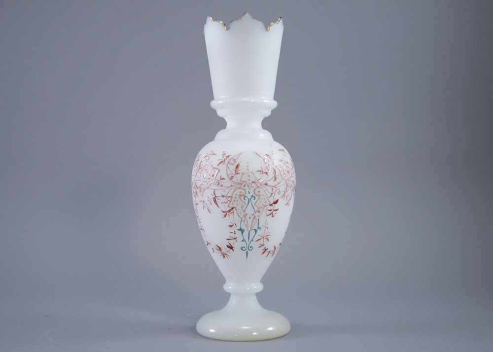 Richardson / Stourbridge Victorian Enamel White Glass Vase Victorian