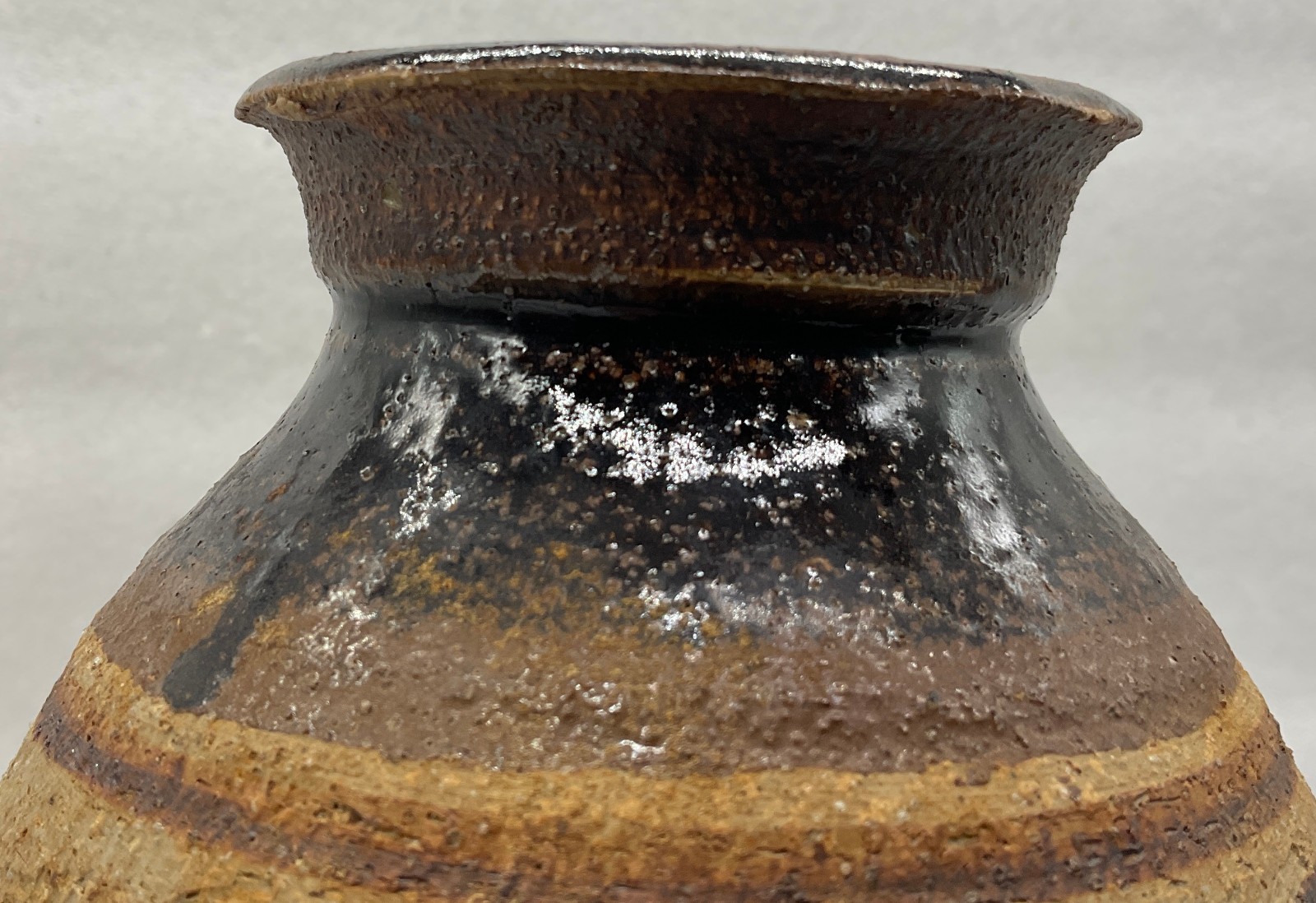 Vintage Art Pottery Brown Textured Vase Signed Christine 10-1/4″ H