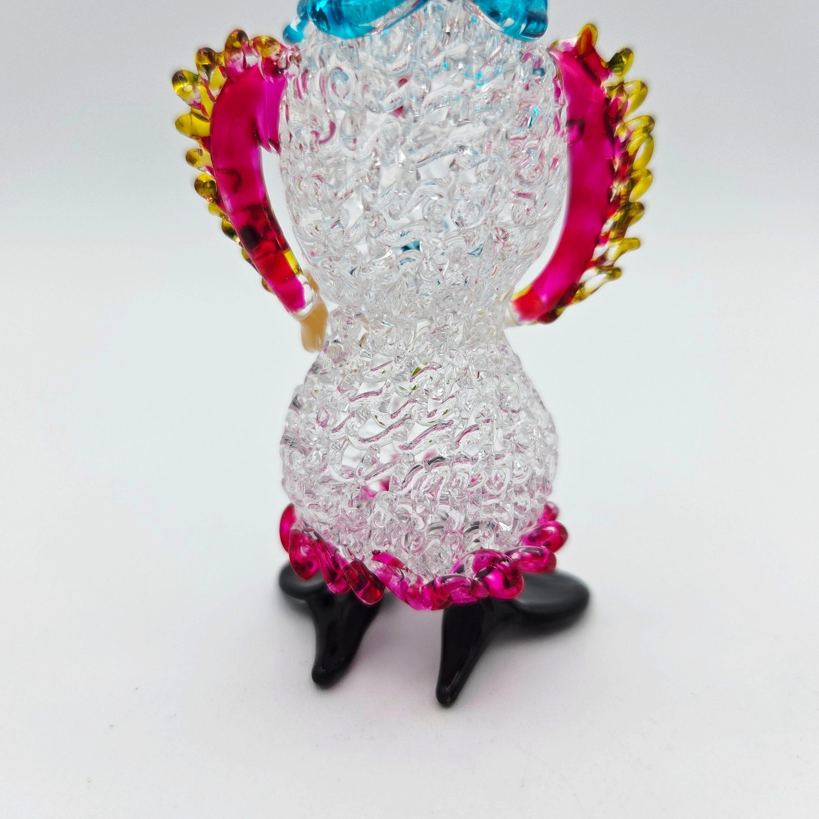 Vintage Spun Lacework Glass Circus Clown Figurine Hand Painted Multi Color 4″H