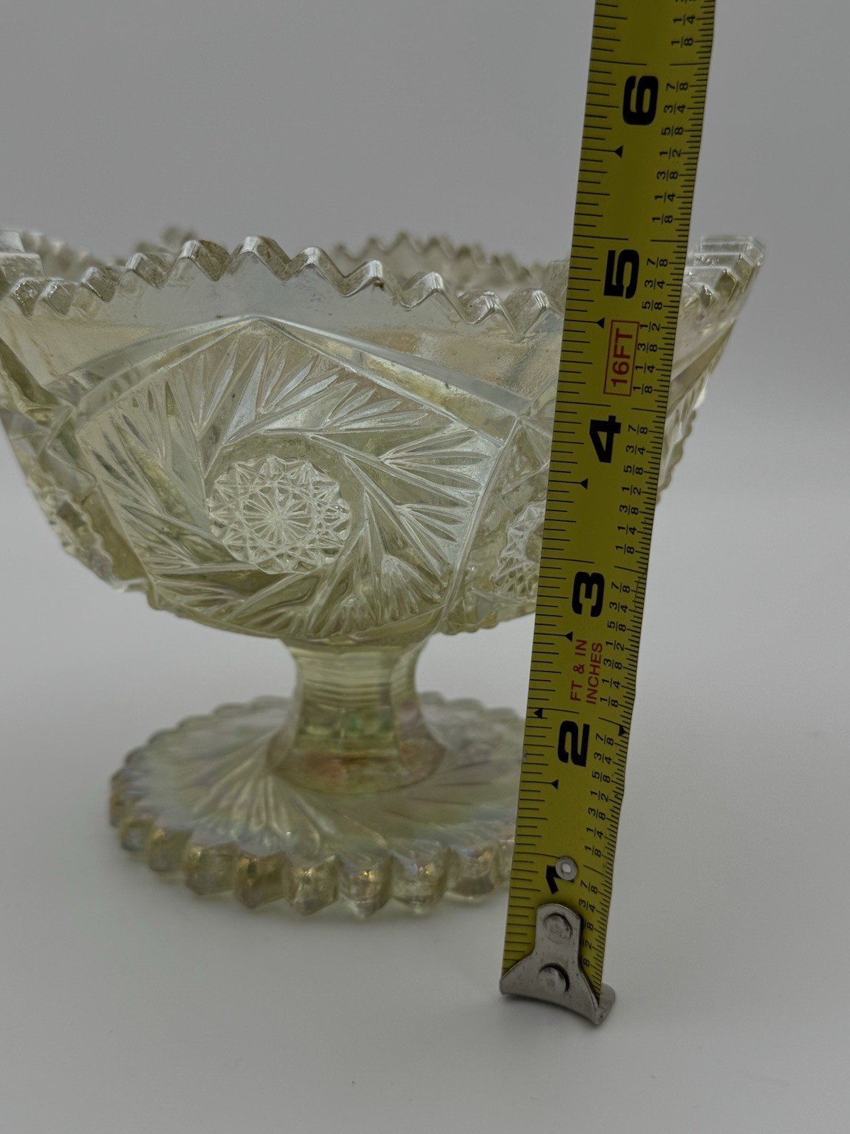 LE Smith Compote Aztec Heritage Iridescent Carnival Glass Whirling Star Pattern