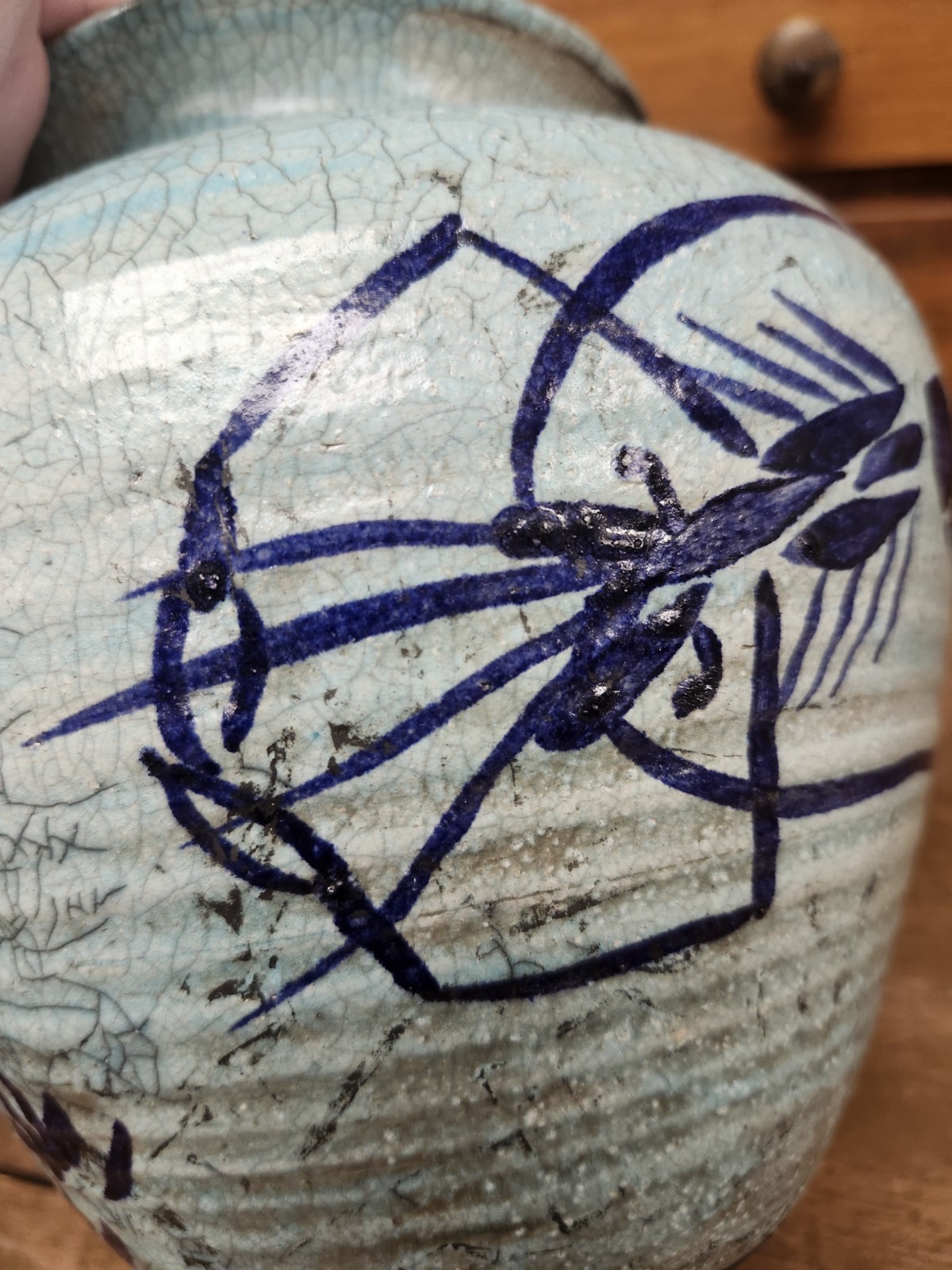 Vtg Don Williams Fine Art Raku Pottery Aqua Prawn Vase Florida DMW ’98