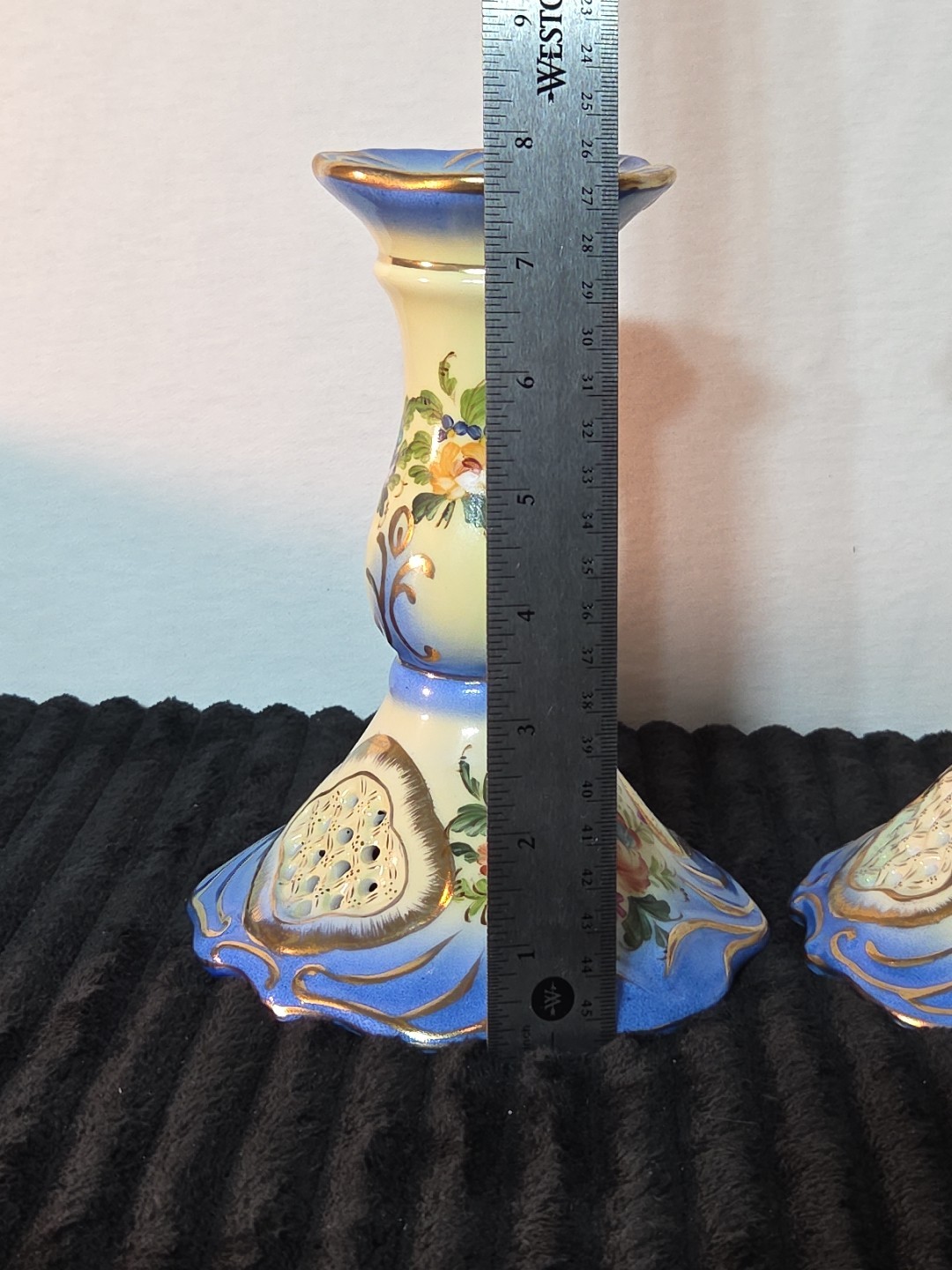 2 Vtg Pair of RK Richard Klemm Hand Painted Dresden Candle Sticks Gold Gilding