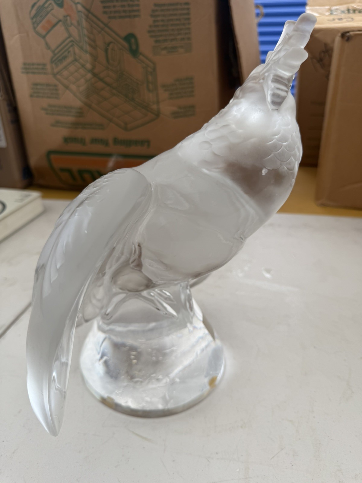 Lalique Cockatoo Crystal Sculpture France Frosted Bird Figure SIGNED