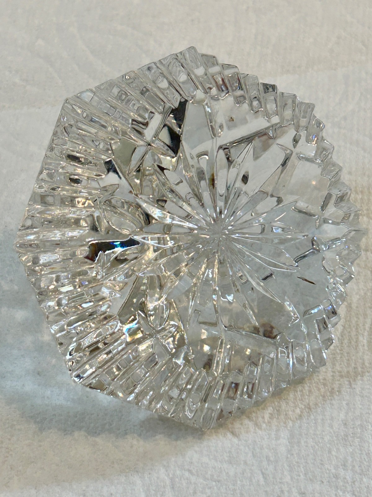 WATERFORD Marked Crystal Lismore Diamond Pyramid Shaped Intricate Paperweight