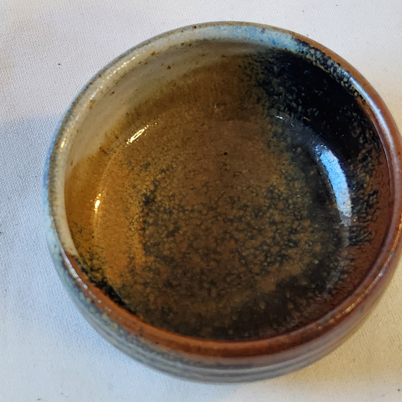 Rare Randal Holland Studio Pottery Bowl Signed Pottery Drip Glaze Brown/Blue/BlK