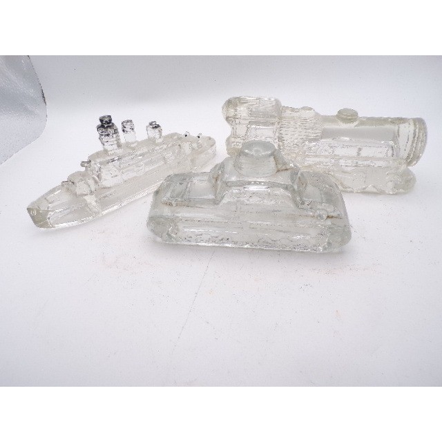 Glass Cruise Ship Tank Train Miniature Collectible Figurines Set From 40s