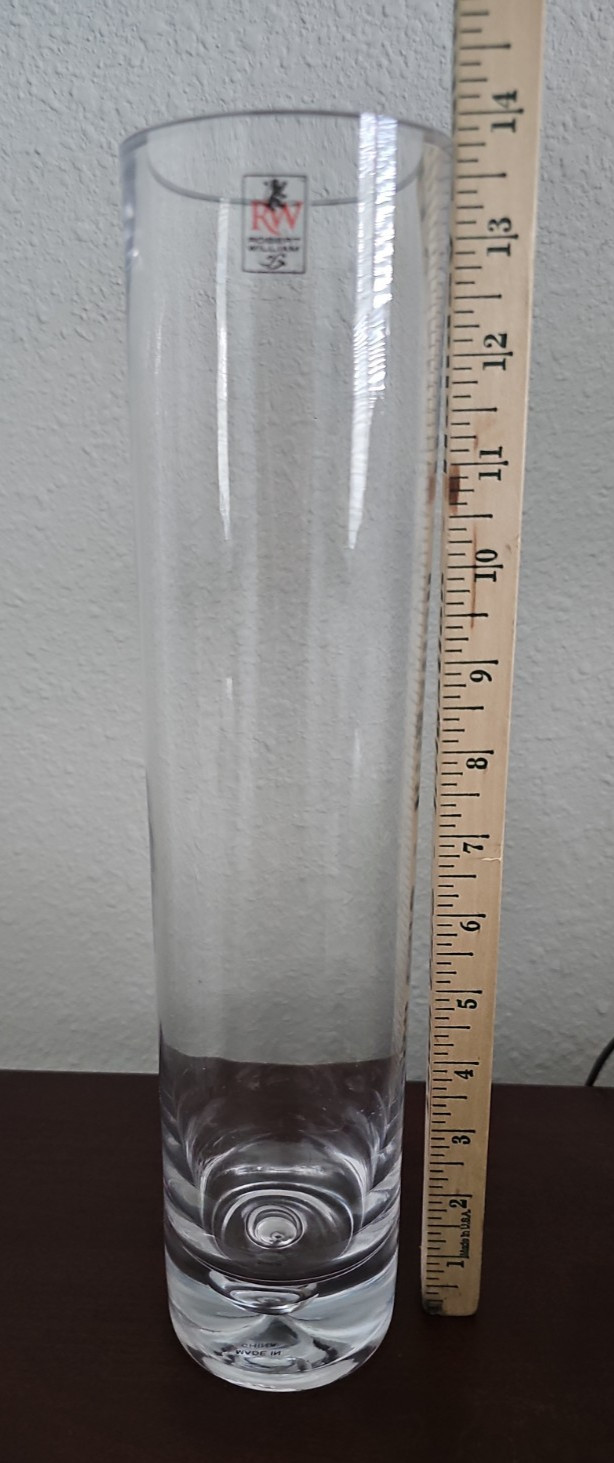 Art Glass Clear Controlled Bubble Cylinder Vase 14″ Tall MCM Style Heavy Base