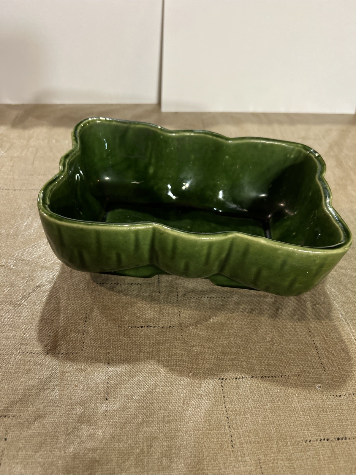Vintage UPCO Green Cactus Pottery Planter Rectangular 1057 Made in USA Glazed