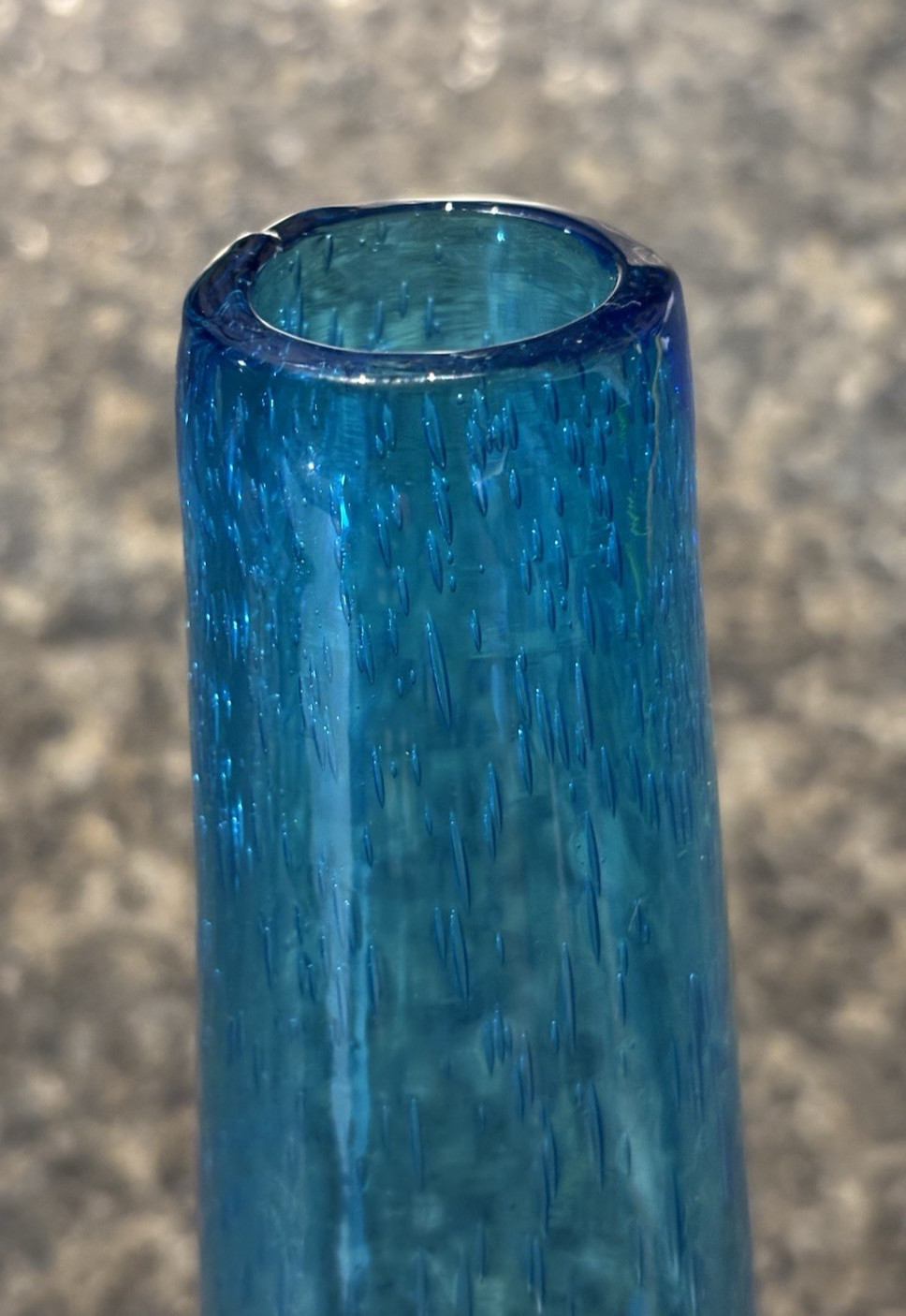 Hand Blown Margie’s Garden Aqua Turquoise Bubble Art Curved Glass Vase 13″ EXC