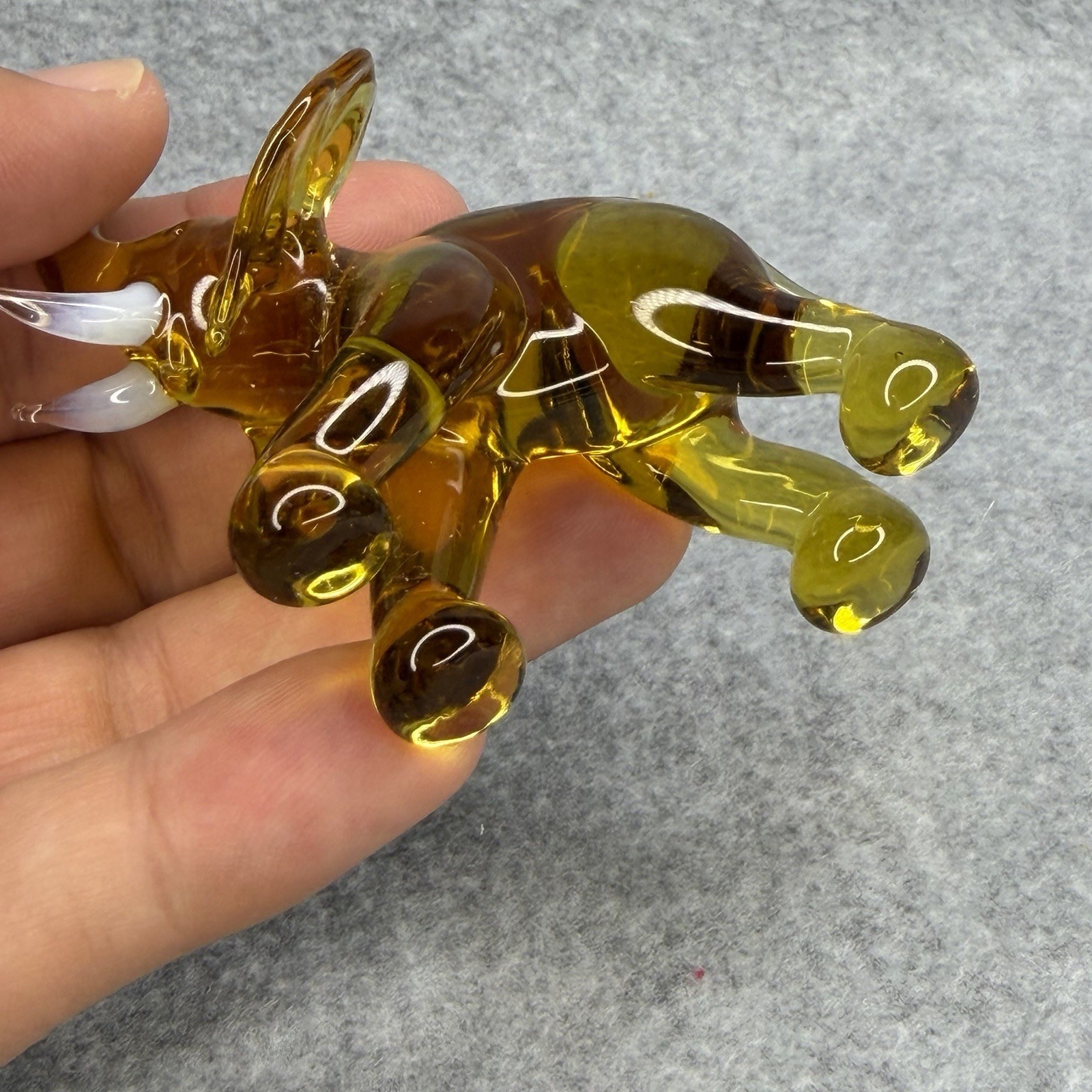 Elephant – Vintage Hand Blown Glass Miniature Animal Figurine Gold Yellow