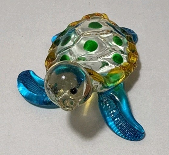 VTG rare blown glass sea turtle figurine ornament murano style art green Blue