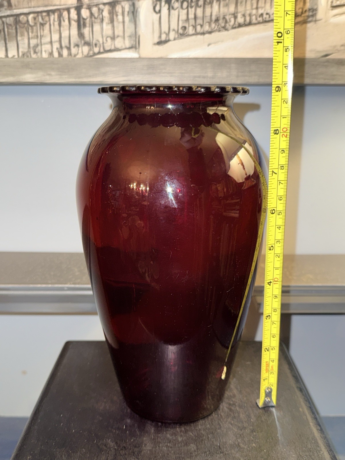 Vtg Royal Ruby Red 9″ Scalloped Top Vase by Anchor Hocking-EUC