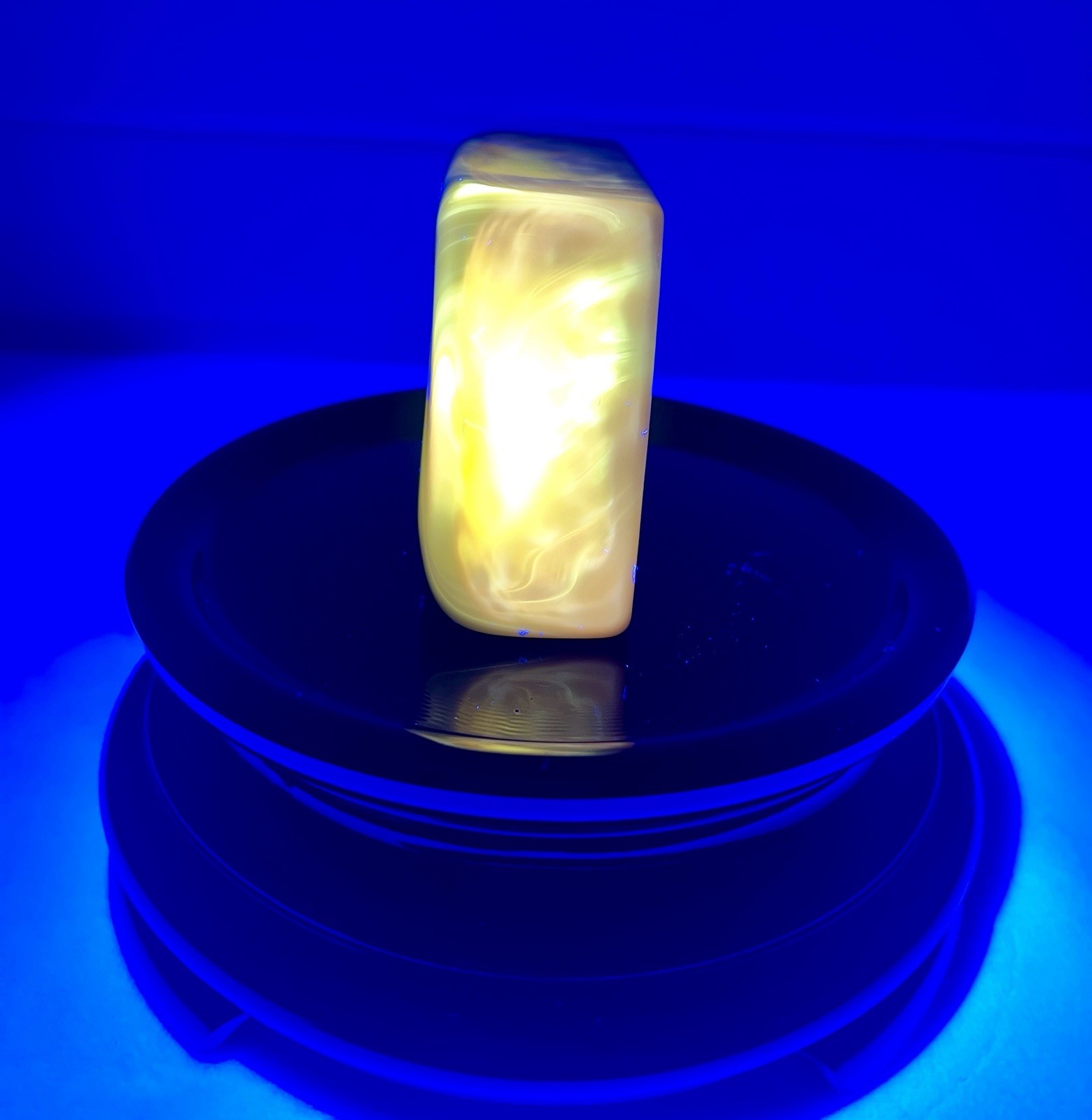 Vintage Boyd Crystal Art Glass #13 Old Ivory UV Reactive Logo Paperweight HTF