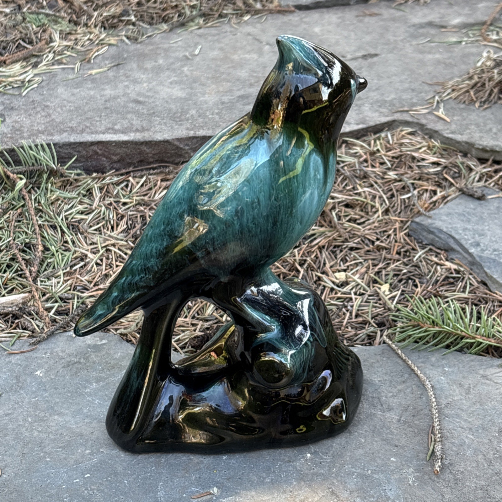 Vtg Blue Mountain Pottery Cardinal Bird Figurine MCM Drip Glazed Ceramic Canada