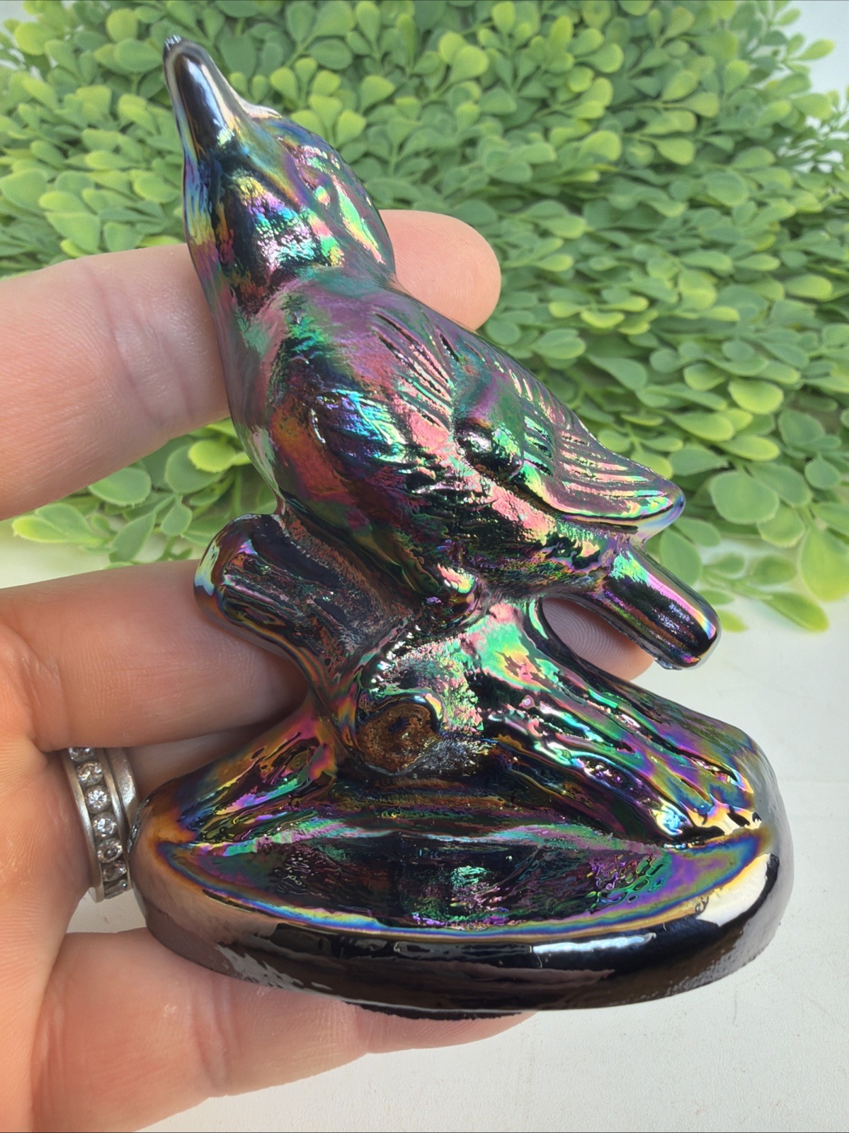 Vintage Fenton Iridescent Carnival Glass Amethyst Bird Figurine 3.25″