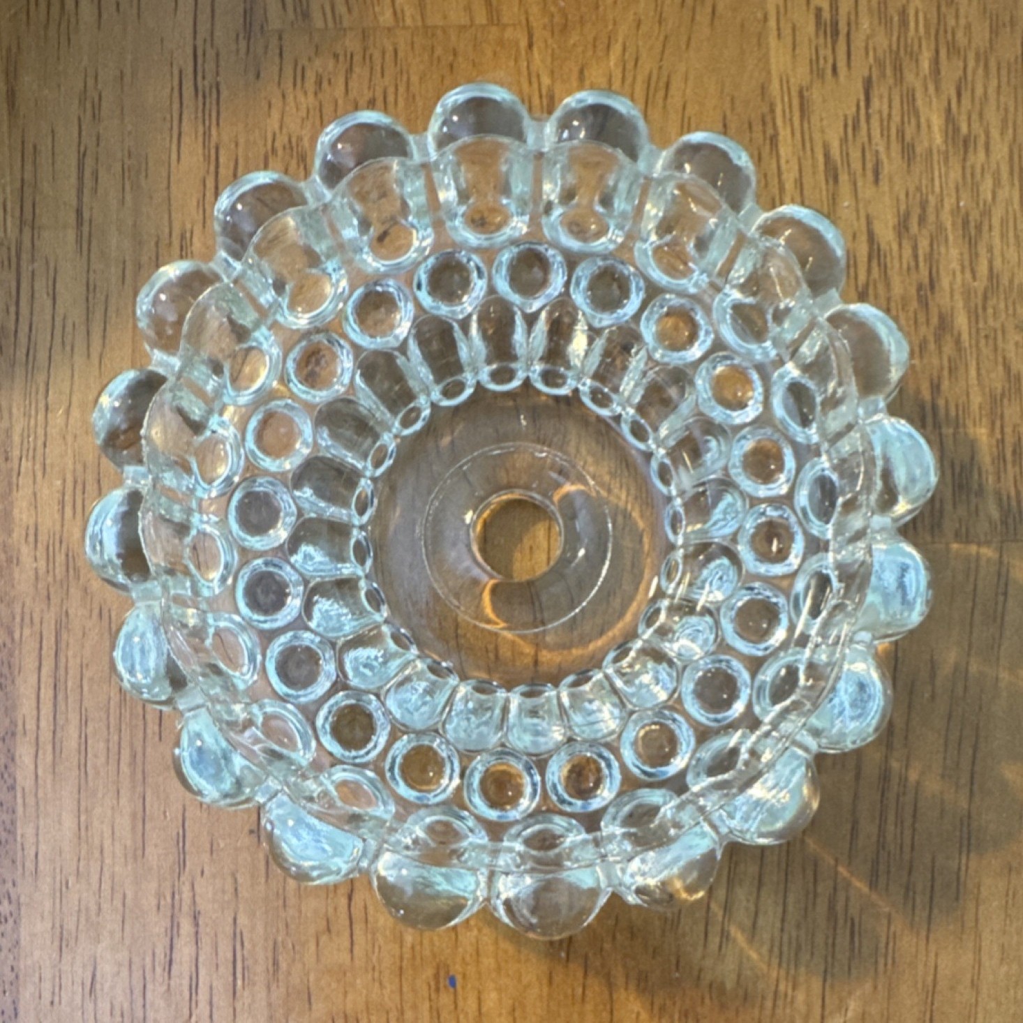 Clear Pressed Glass Beaded Edge Decorative Candle Holder