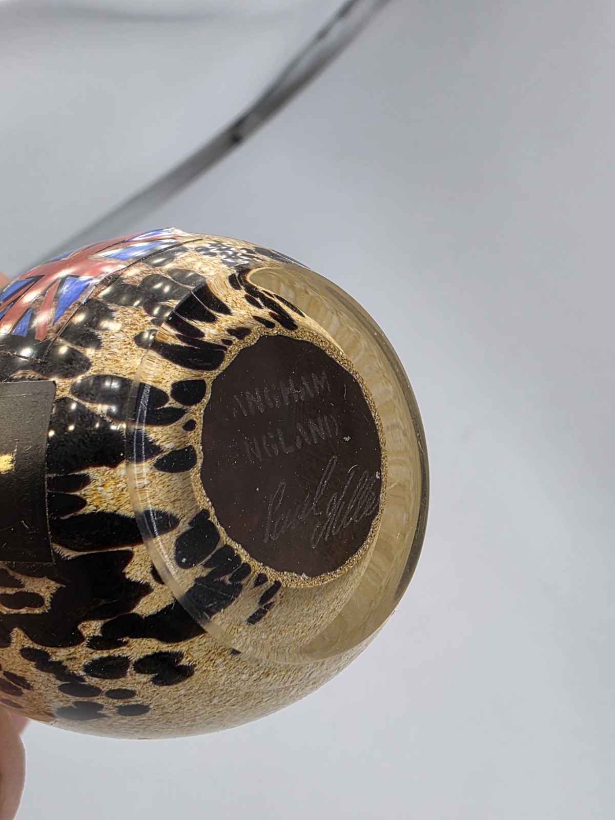 Langham Glass Spotted Speckled Owl Paperweight Signed, Stickered, 3.25″