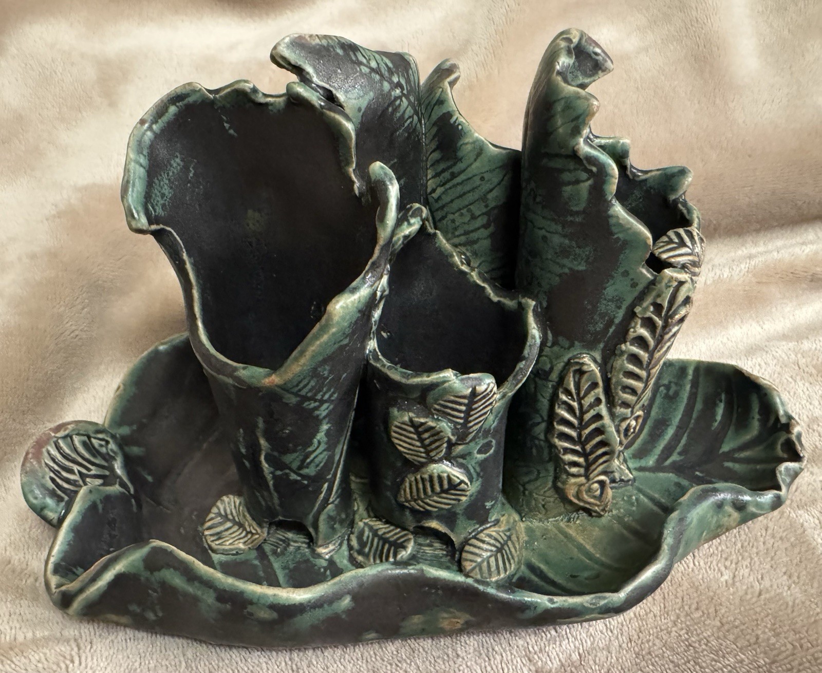 Botanical Earthy Living Goddess Clay Art Signed Leaves Nature Vases Vessel Boho