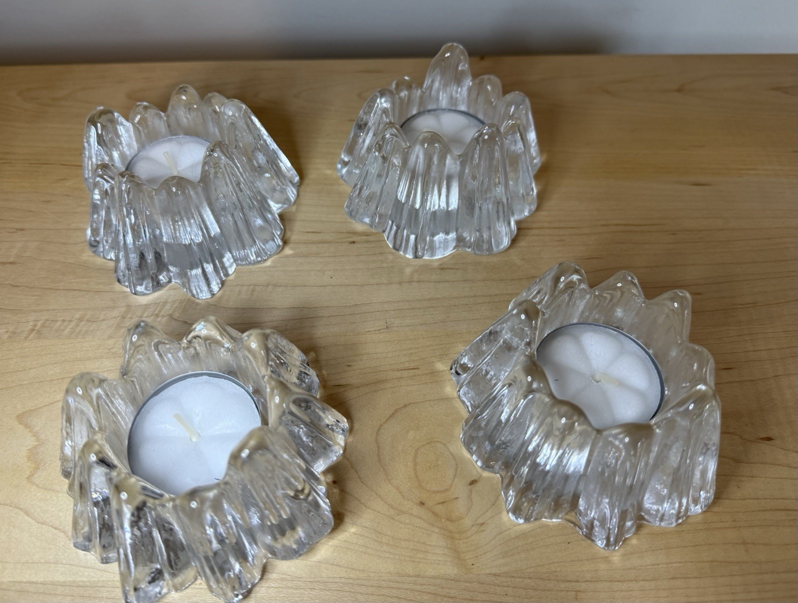 4 Vtg MCM Nybro Sweden Crystal Glass Volcano Votive Candle Holders Rune Strand