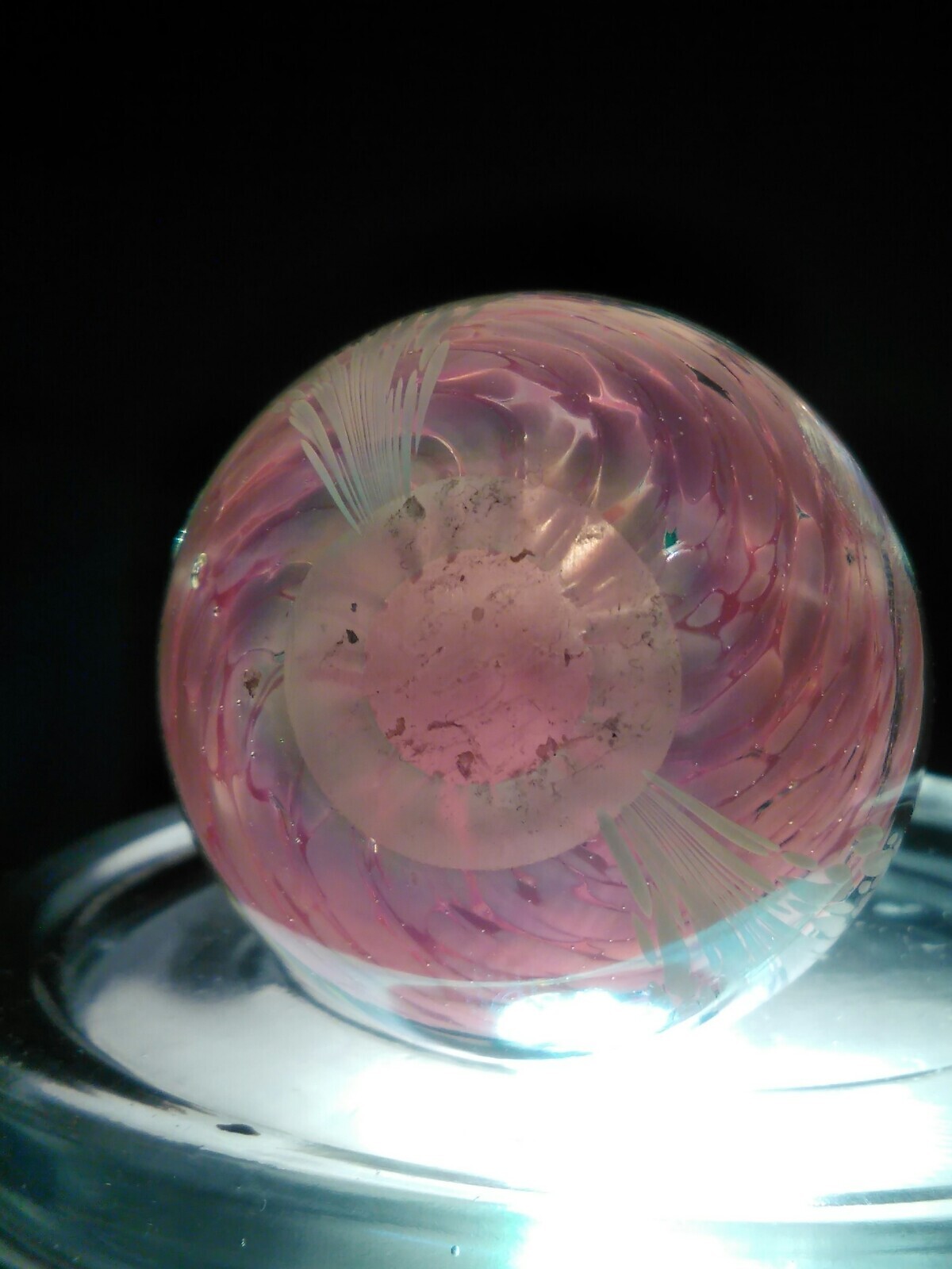 ART GLASS EGG PAPERWEIGHT PINK, WHITE, AND CLEAR