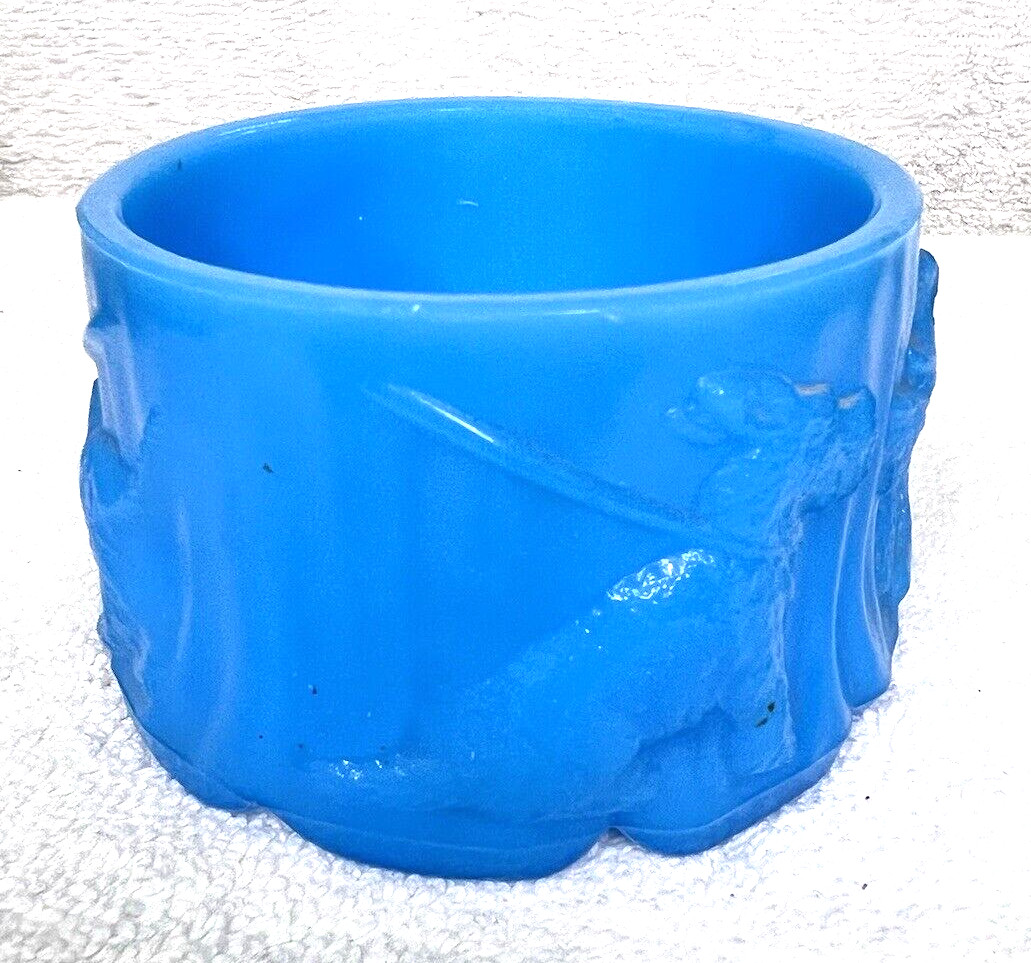 Blue Opaline Milk Glass Scotty Dog Terrier Round Jar Box No Lid 3 3/4 x 2 3/8″