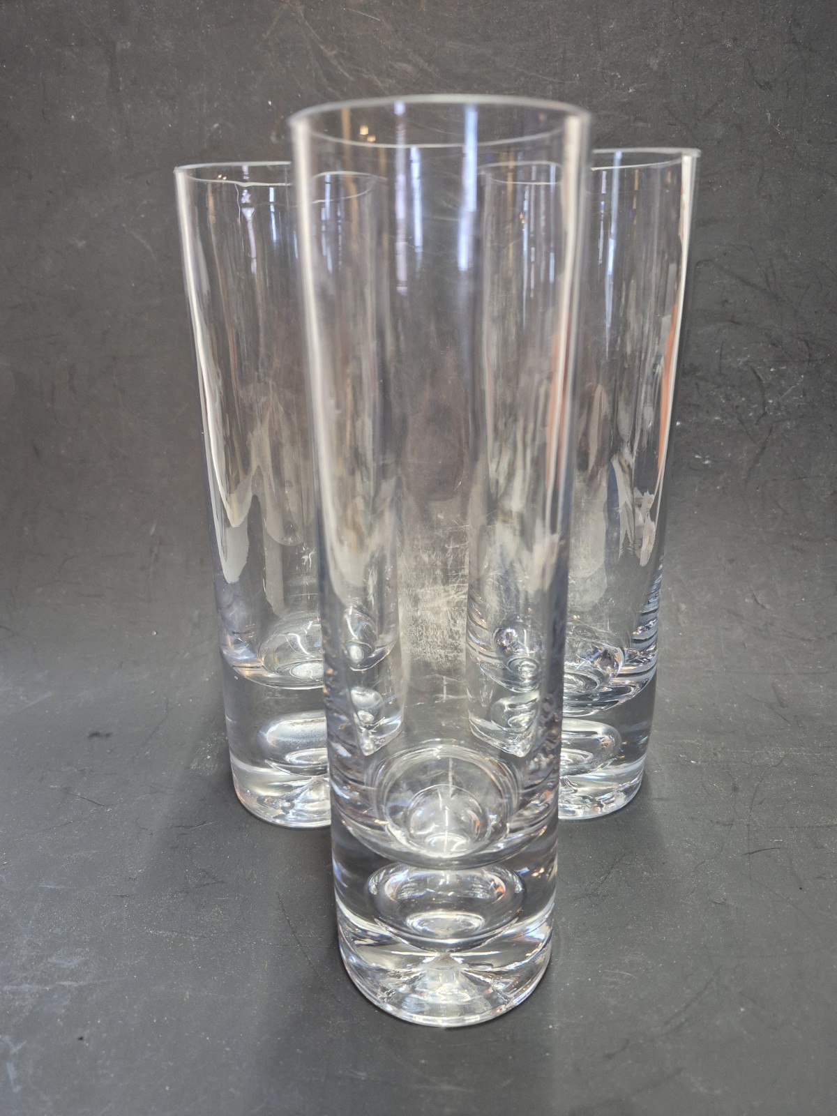 Vintage Set of 3 Controlled Bubble Vase Cylinder Glass Approx 8″ SEE ALL PHOTOS